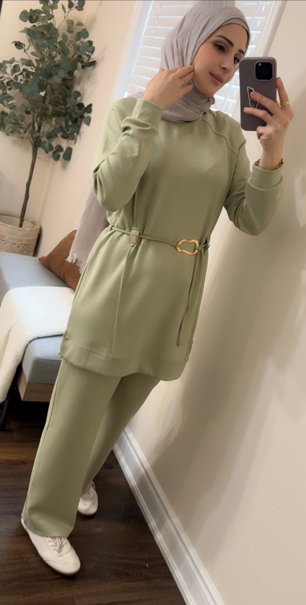 Long Tunic Sage Belted Co-ord Set