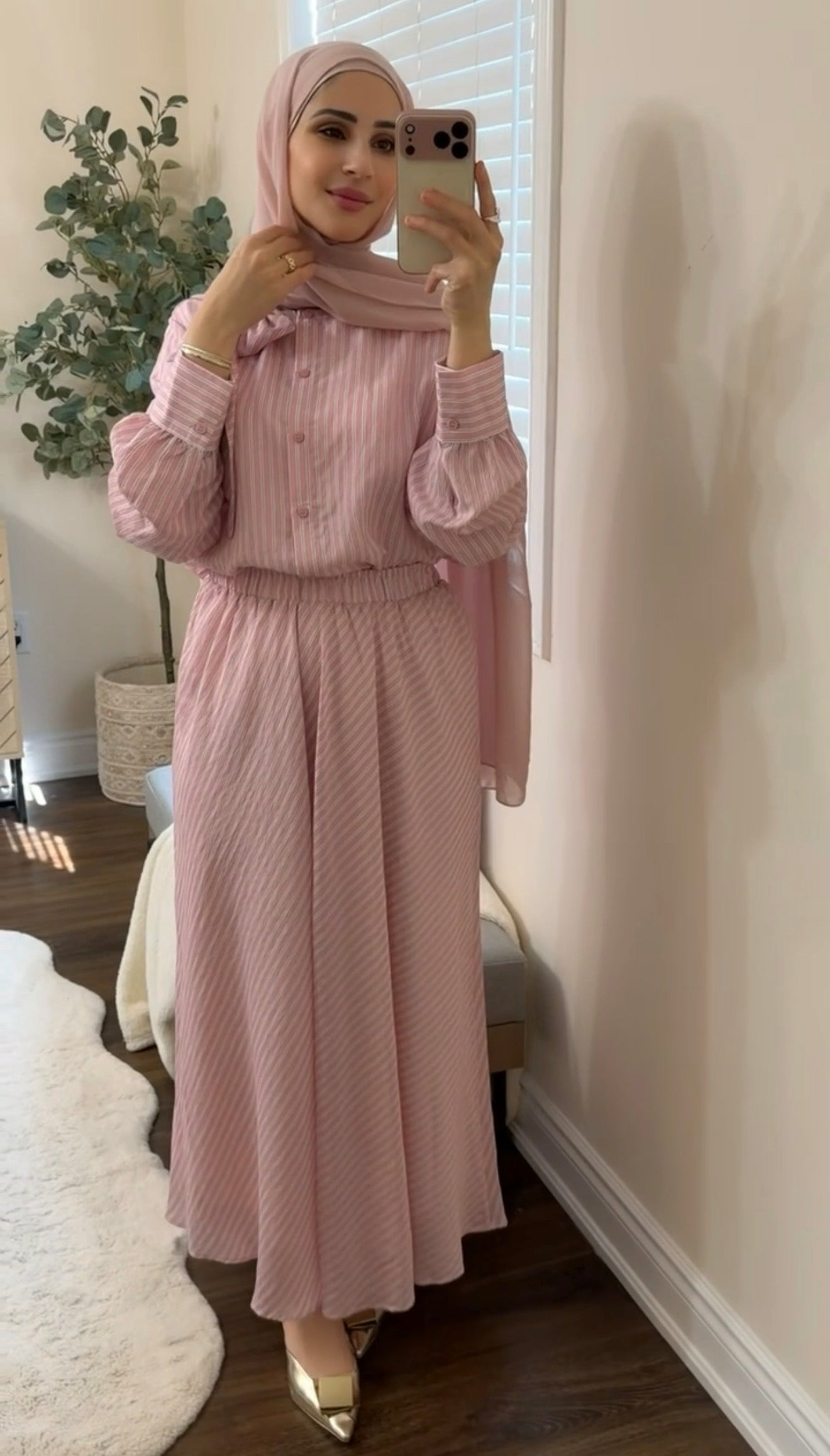 Soft Pink Striped Skirt Chic Set