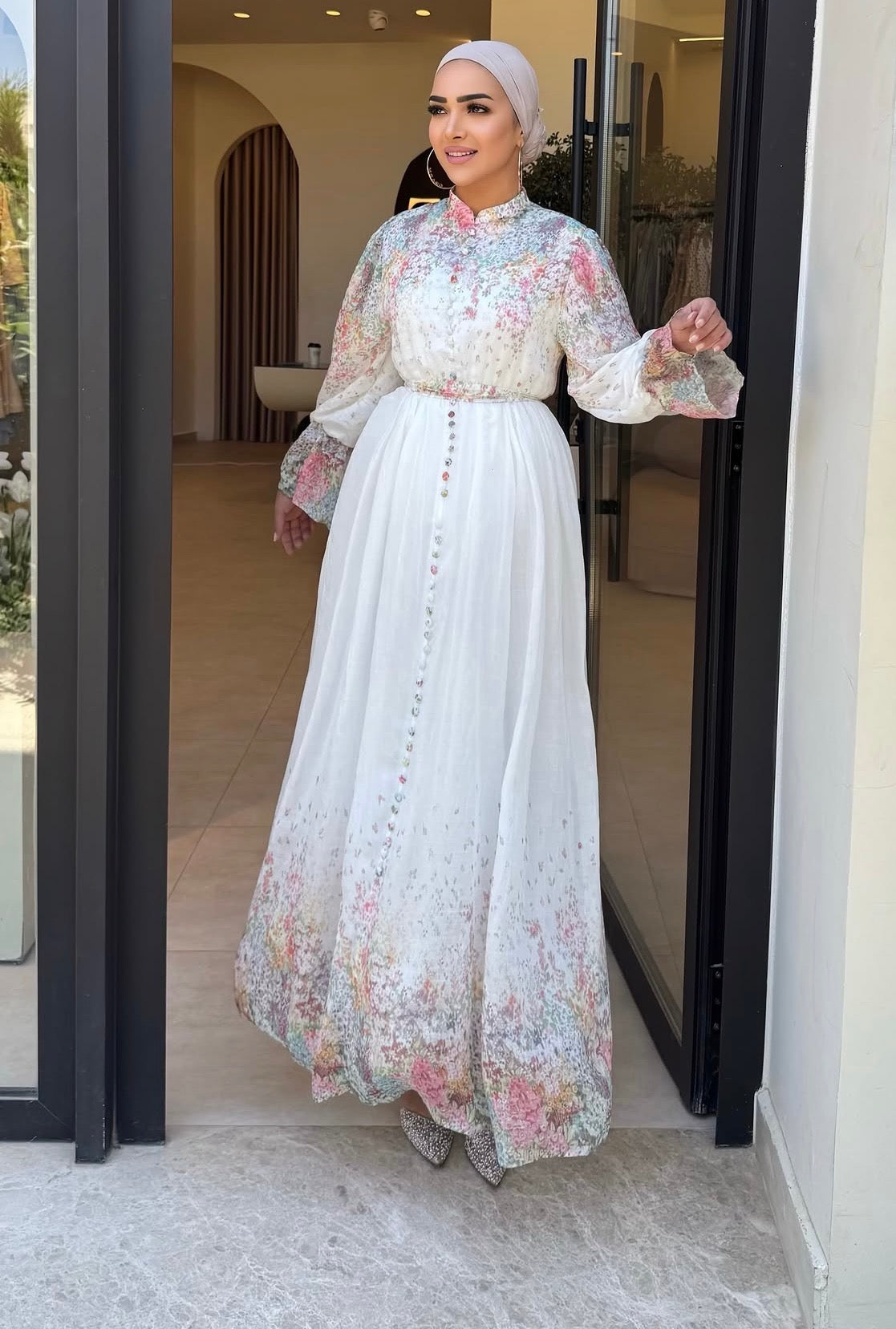 Garden Romance Button-Down Modest Maxi