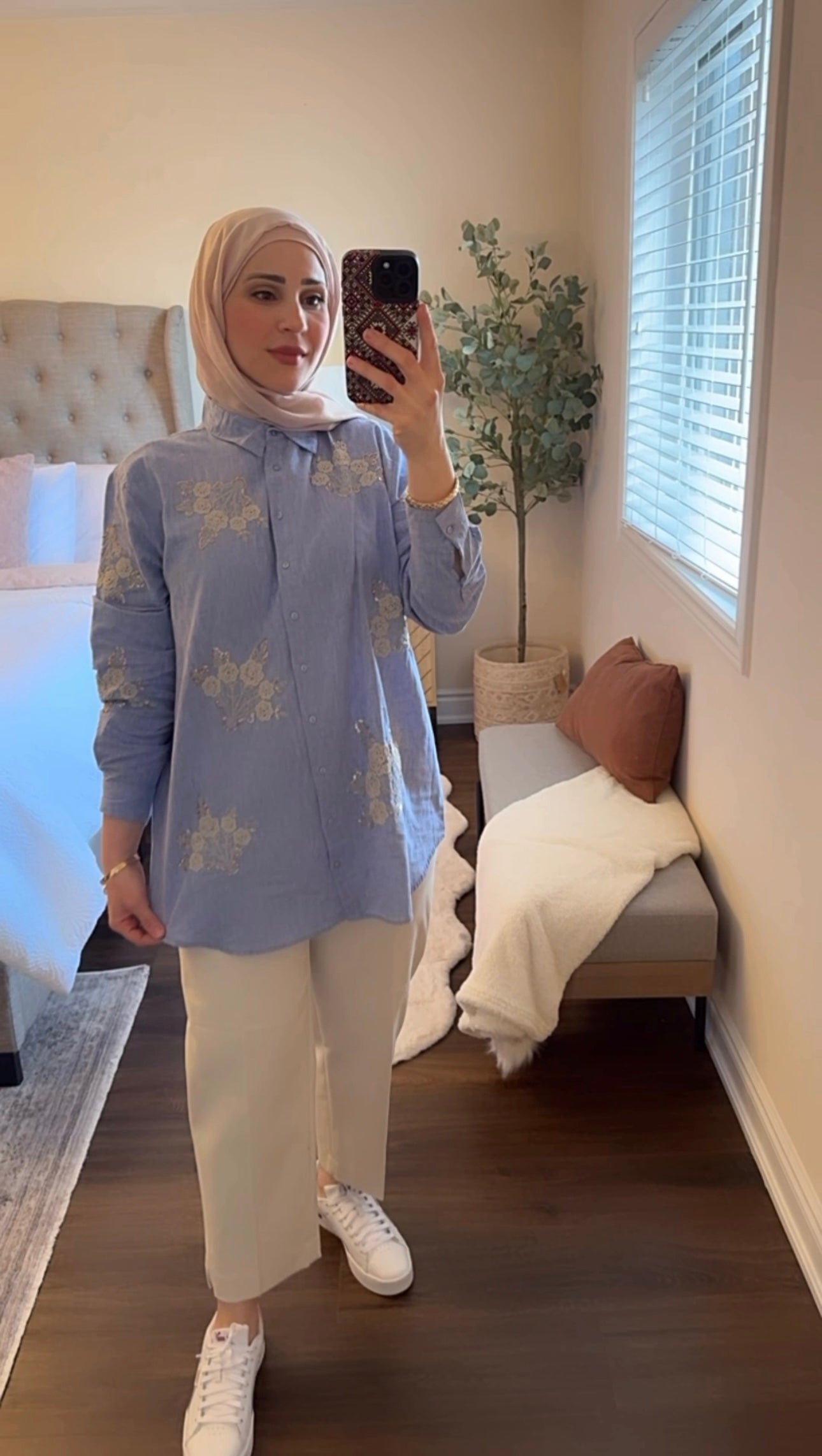 Blue Buttoned Shirt with Embroidry front & Back image 4