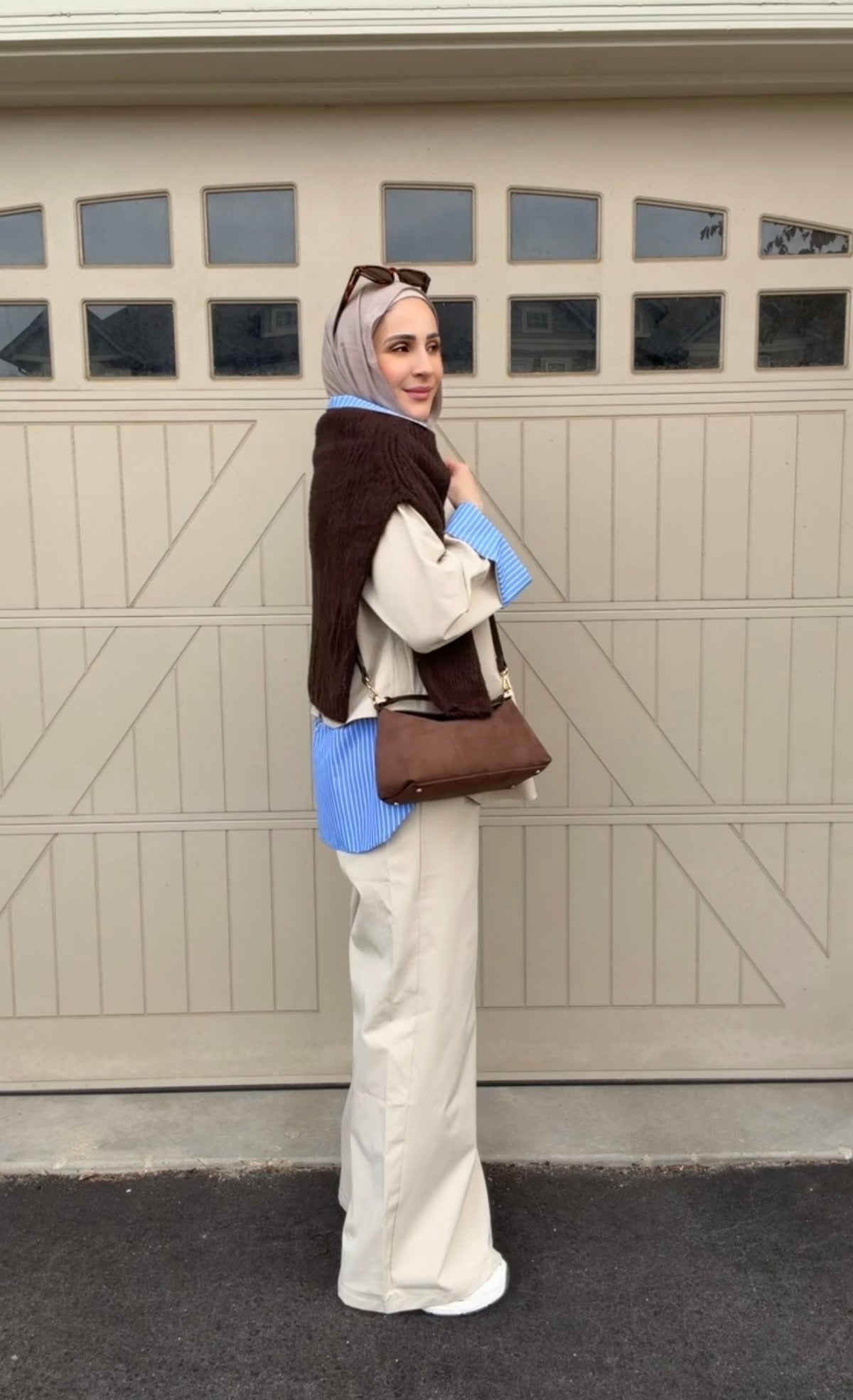 Layered Zip-Back Shirt & Wide-Leg Trousers Set | Beige