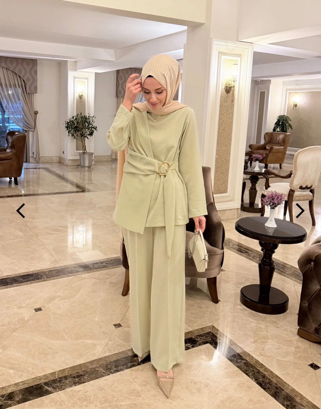 Elegant Front-Tie Aerobin Two-Piece Tunic Set – Sage Green
