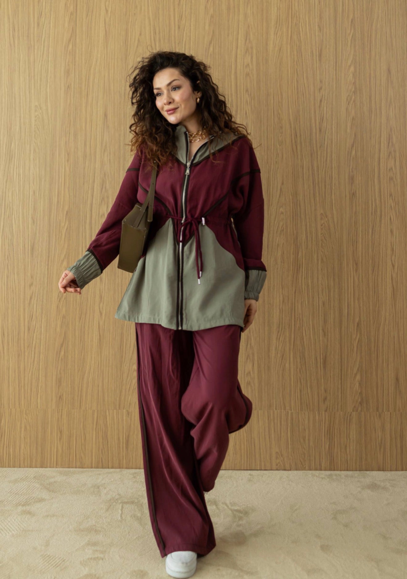Burgundy & Green Modal Athleisure Co-Ord Set