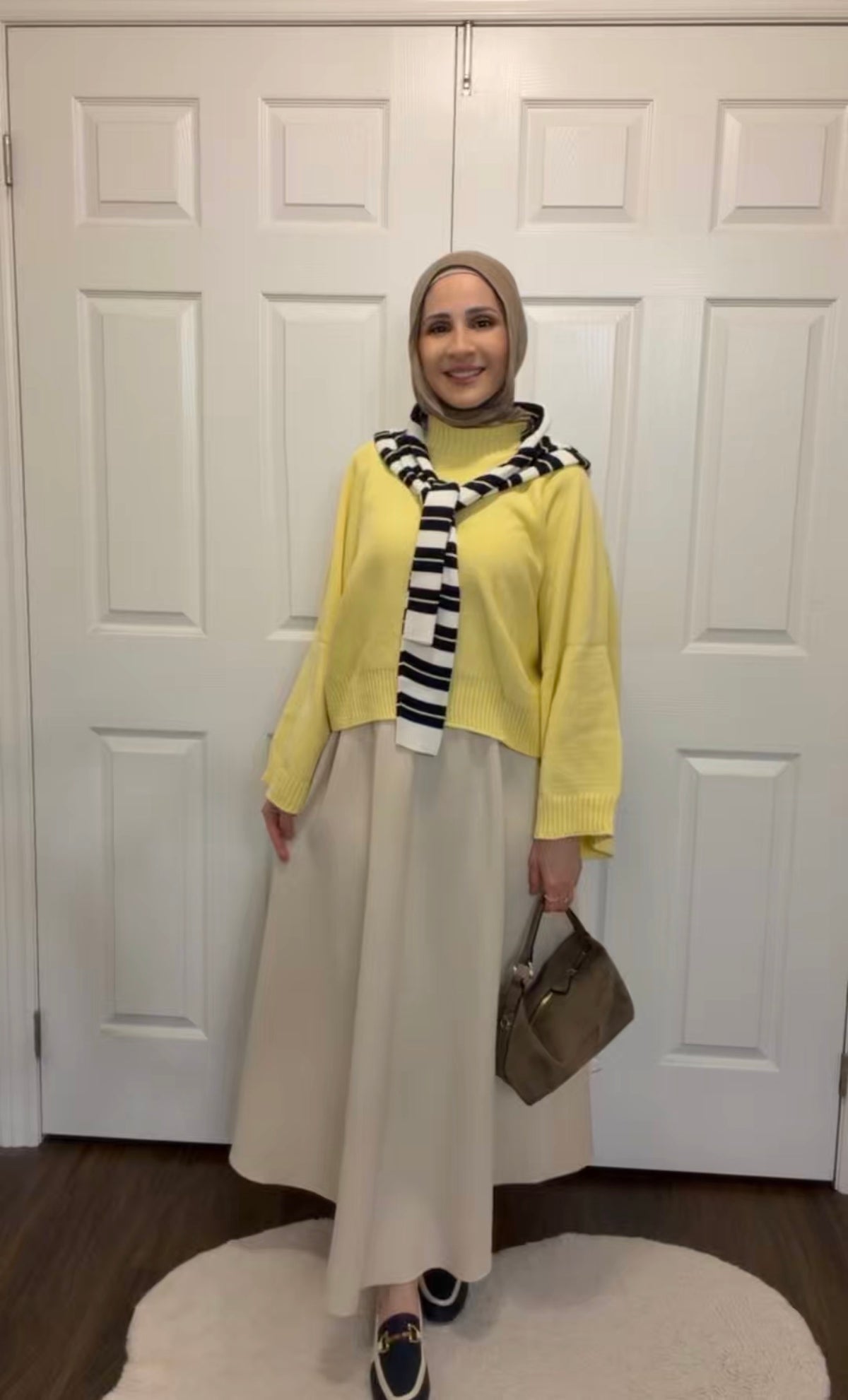 Winter Yellow Sweater & Scuba Skirt Set - Beige