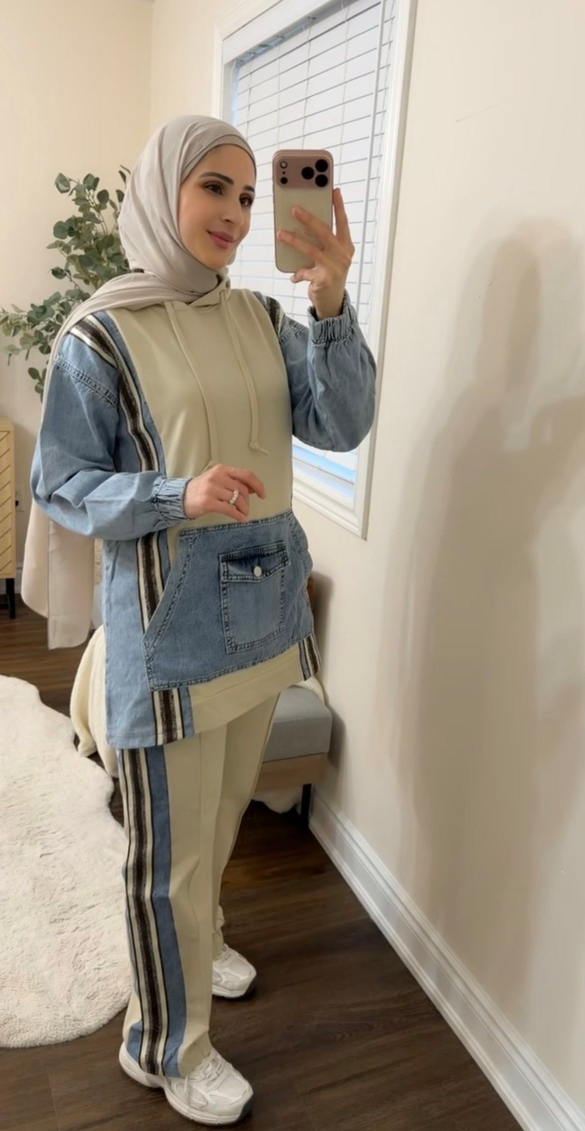 Cotton/Denim Co-ord Set - Beige