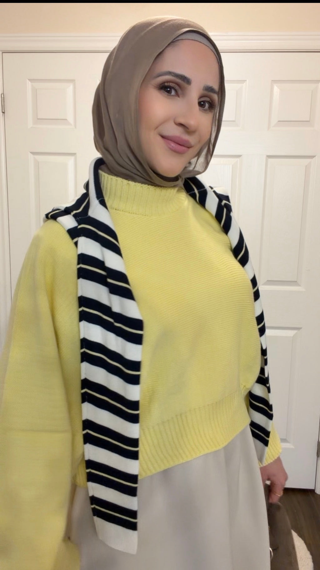 Winter Yellow Sweater & Scuba Skirt Set - Beige