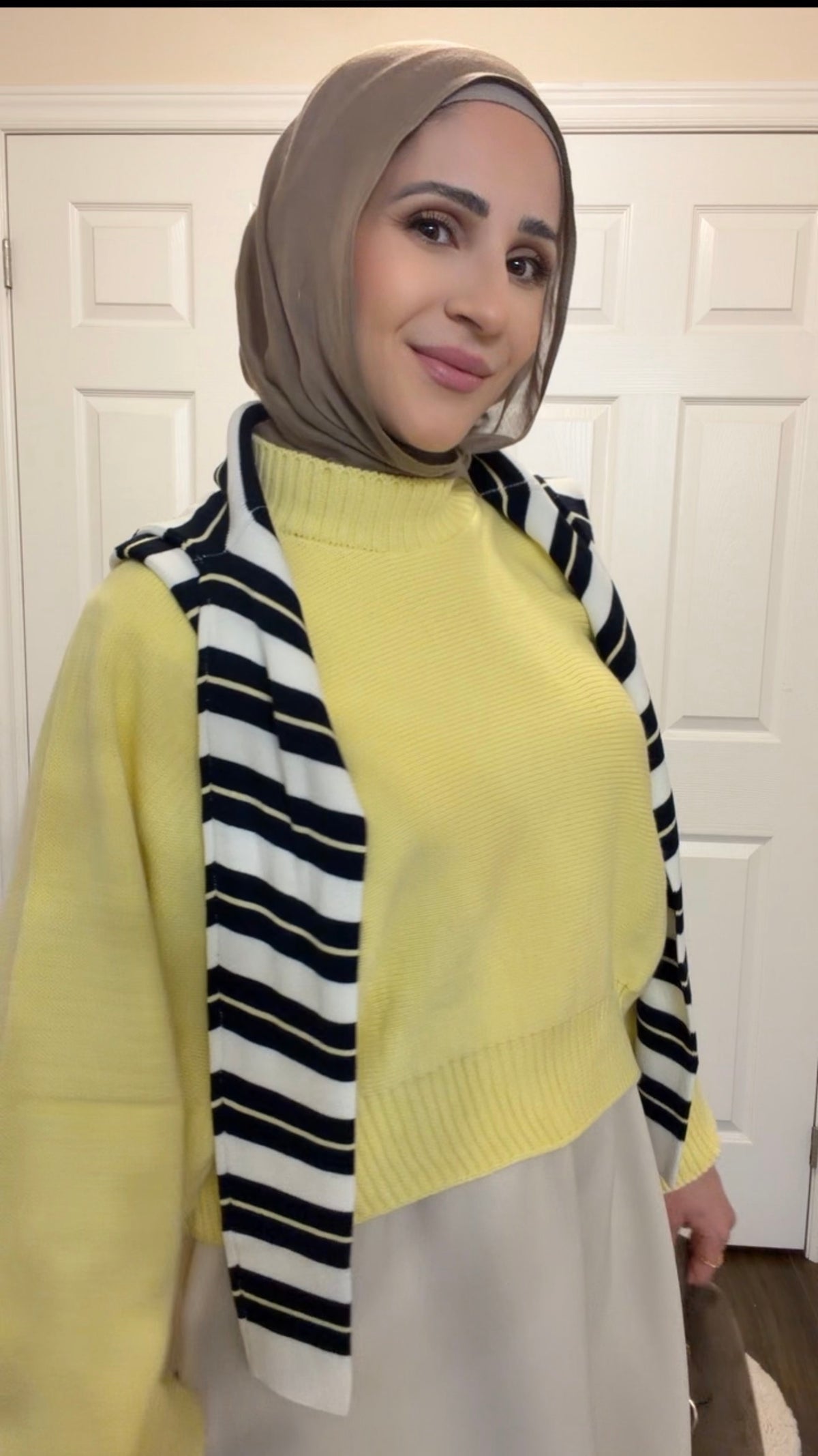 Winter Yellow Sweater & Scuba Skirt Set - Beige