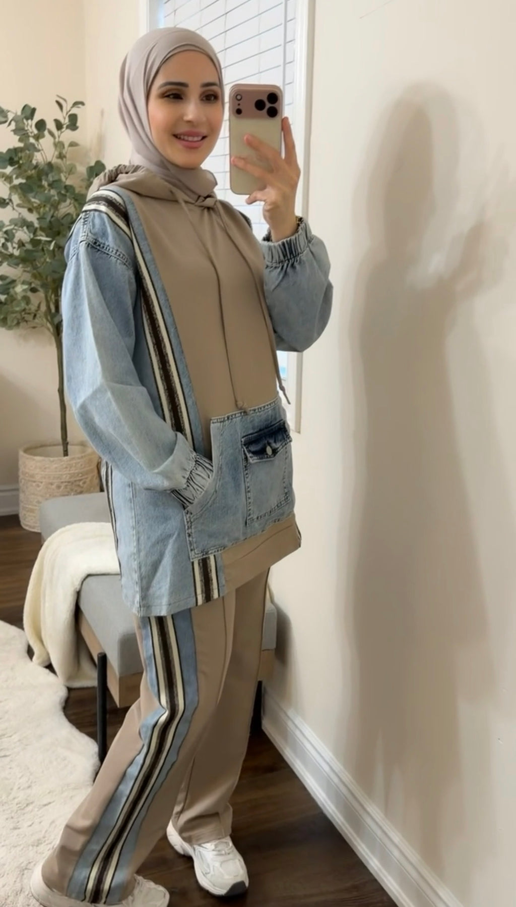 Cotton/Denim Co-ord Set - Taupe