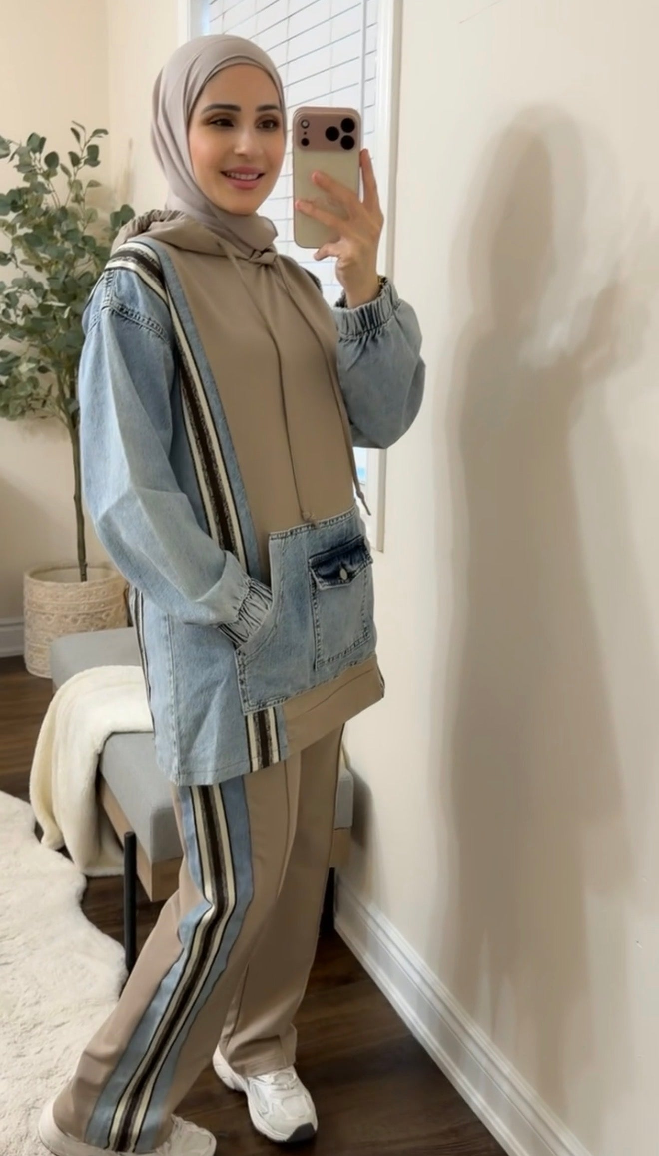 Cotton/Denim Co-ord Set - Taupe