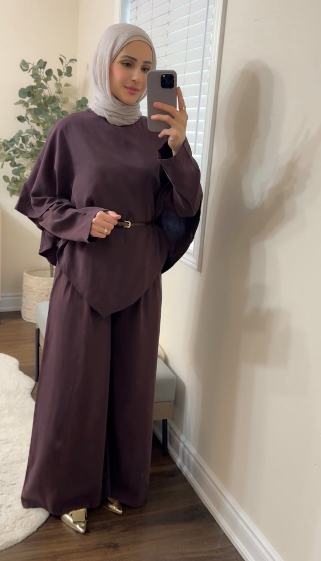 3-Piece Modal Pants Suit - Plum / Scarf Gift