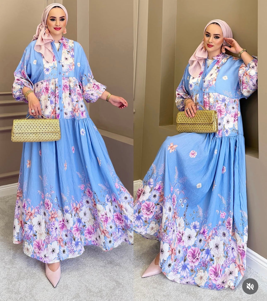 Summer Breeze Maxi Dress - Sky Blue Floral