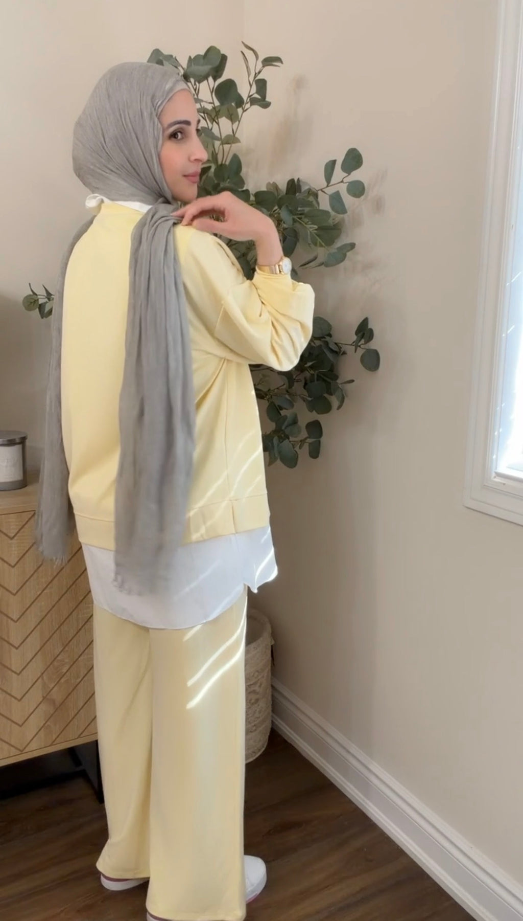 Oysho Soft 3-Piece Embroidered Modest Set - Butter Yellow