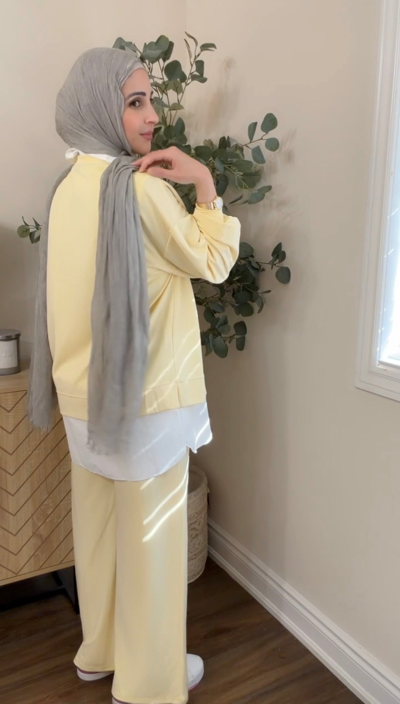 Oysho Soft 3-Piece Embroidered Modest Set - Butter Yellow