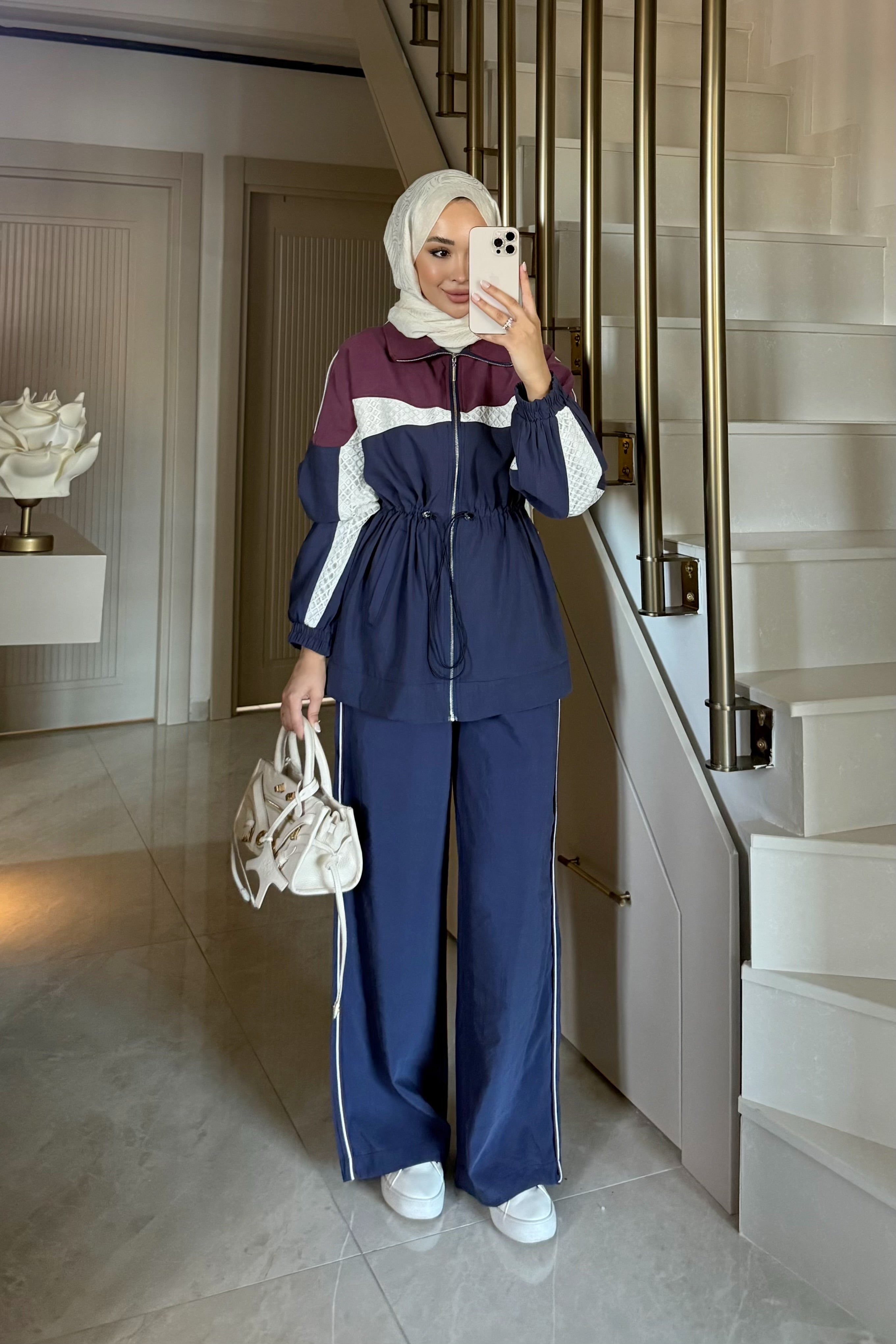 Color-Block Sport Set - Navy Blue