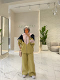 Pink Color-Block Casual Tracksuit Set