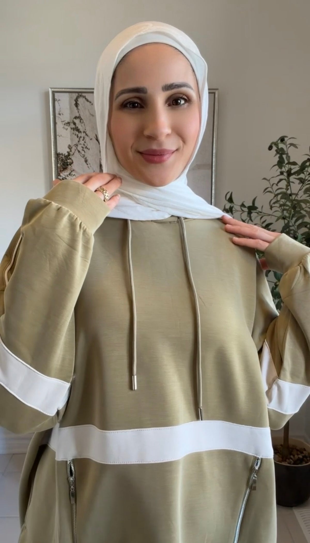 Olive Sporty Zip Hoodie Set (or Olive Two-Piece Casual Tracksuit)