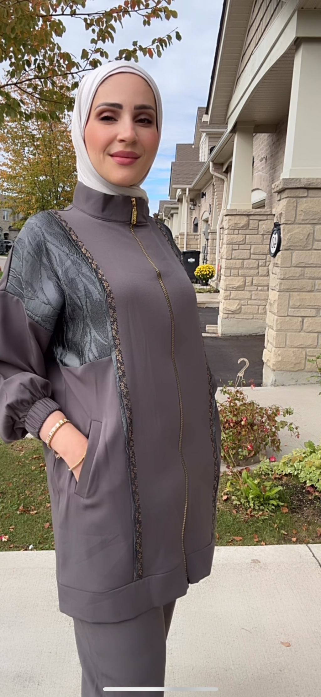 Elegant Fringe Detailed Modest Set - Grey image 0