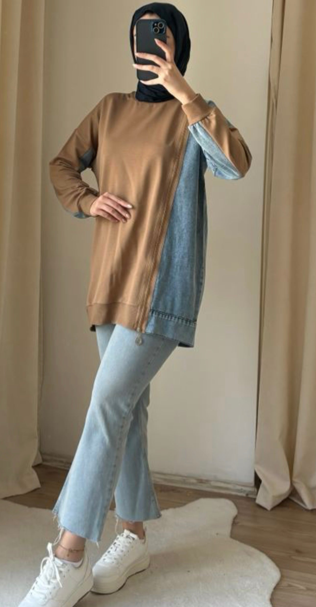DENIM DETAILED TUNIC - CARAMEL image 2