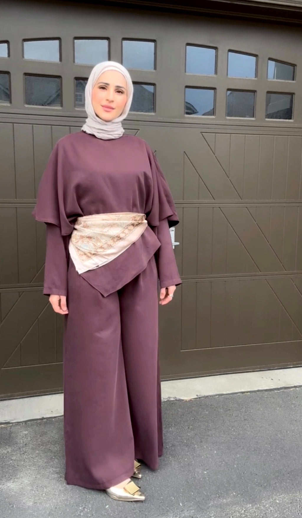 3-Piece Modal Pants Suit - Plum / Scarf Gift