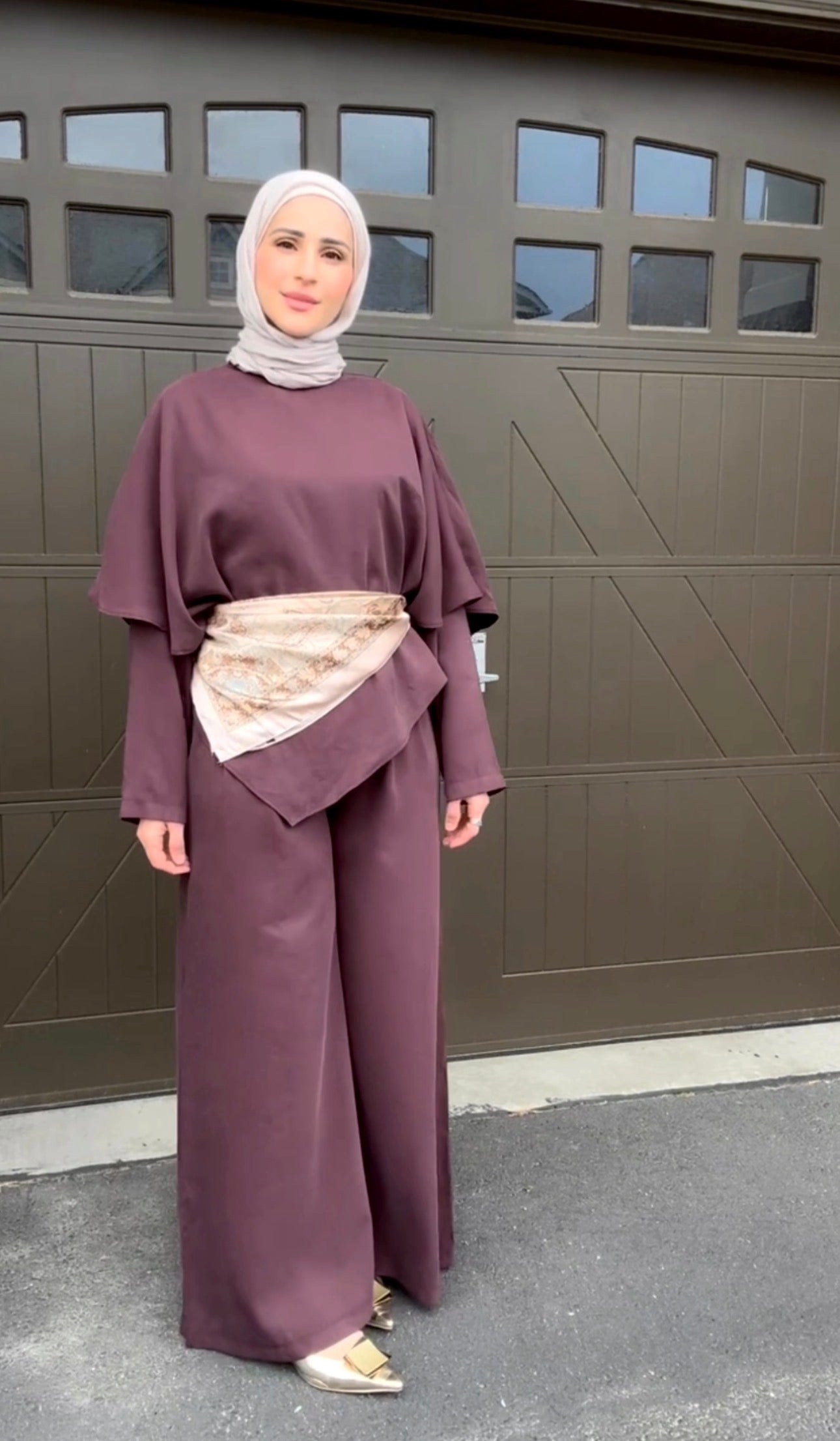 3-Piece Modal Pants Suit - Plum / Scarf Gift