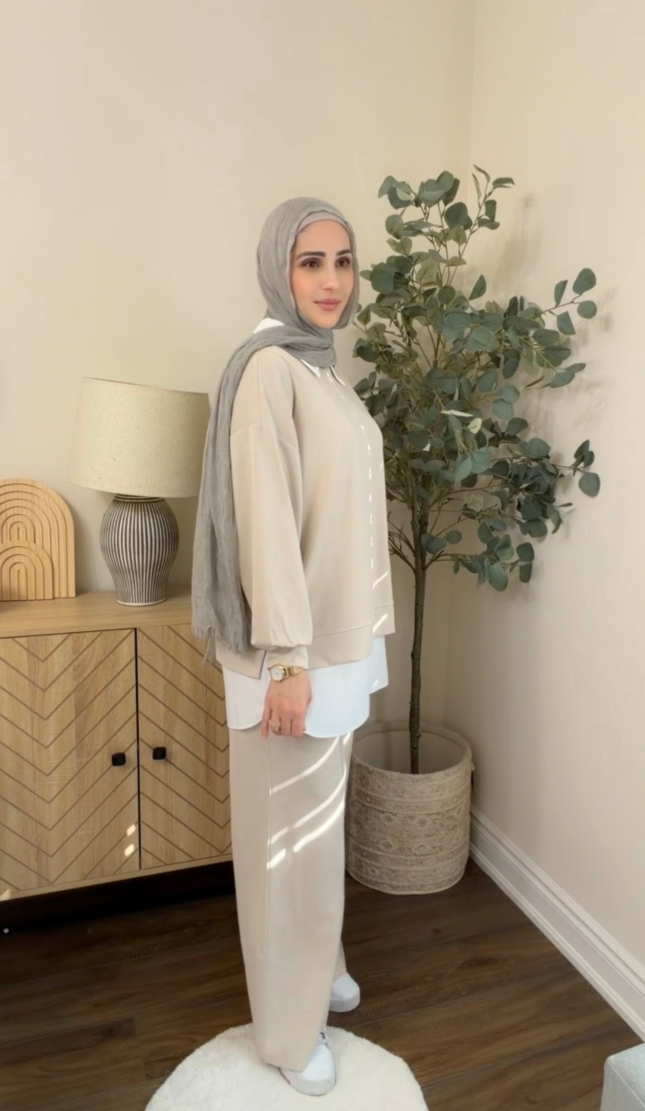 Oysho Soft 3-Piece Embroidered Modest Set - Beige