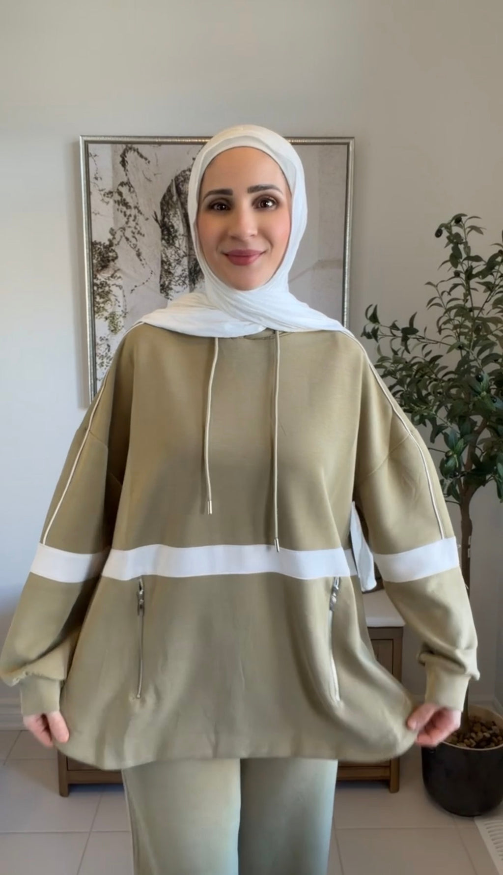 Olive Sporty Zip Hoodie Set (or Olive Two-Piece Casual Tracksuit)