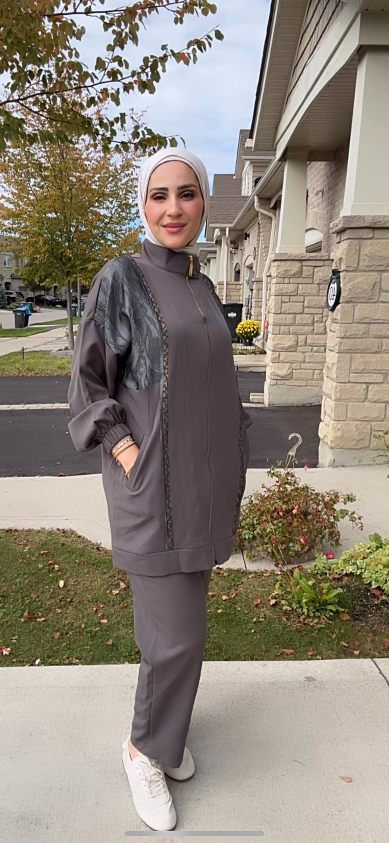 Elegant Fringe Detailed Modest Set - Grey image 1