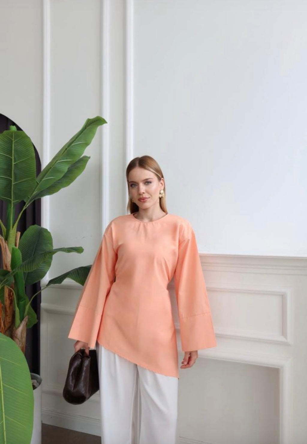Peach Asymmetric Flare-Sleeve Tunic