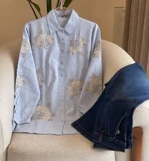 Blue Buttoned Shirt with Embroidry front & Back image 5