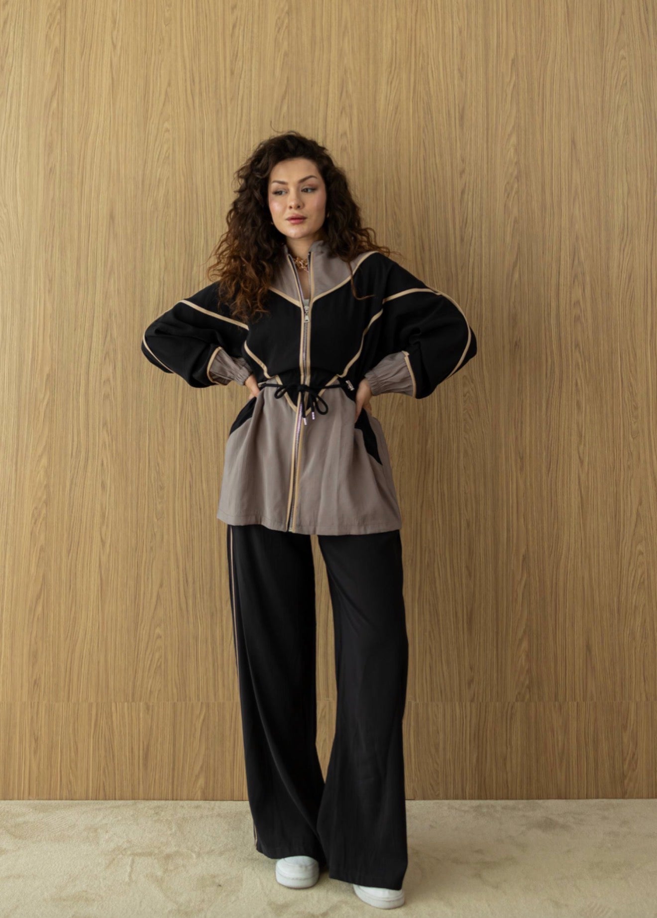 Black & Taupe Modal Athleisure Co-Ord Set
