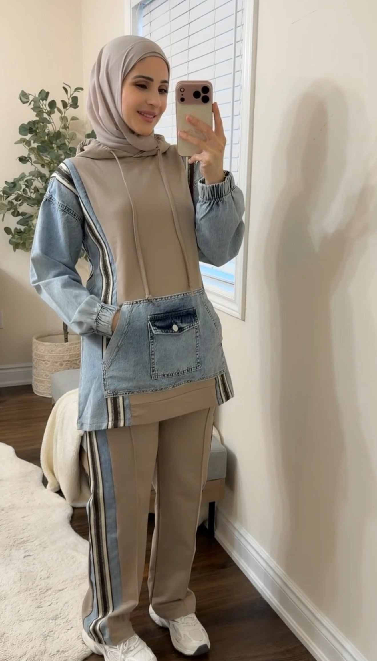 Cotton/Denim Co-ord Set - Taupe
