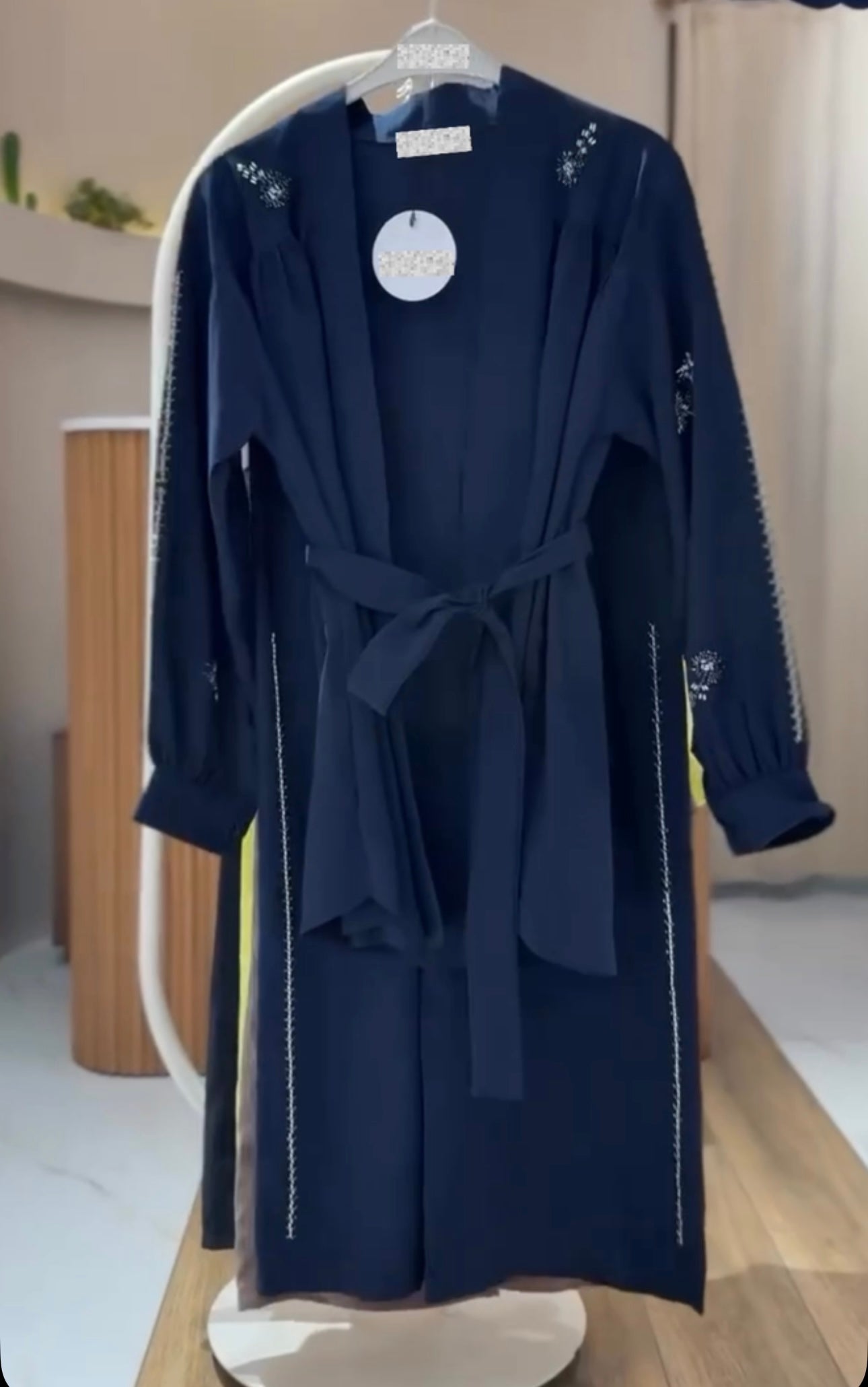 Navy Blue Blossom Embellished Belted Cardigan Set image 4