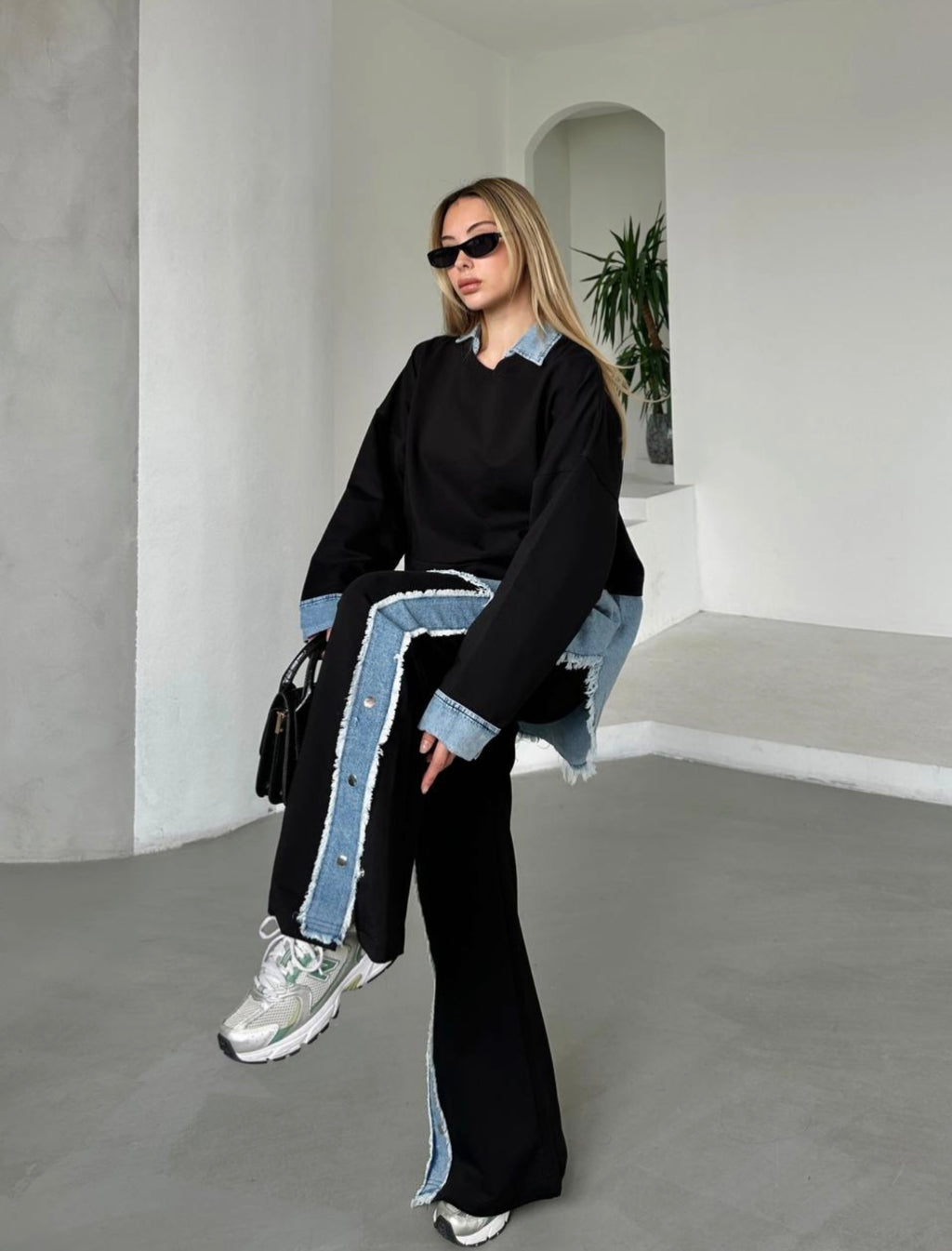 Denim Contrast Two-Piece Set image 2