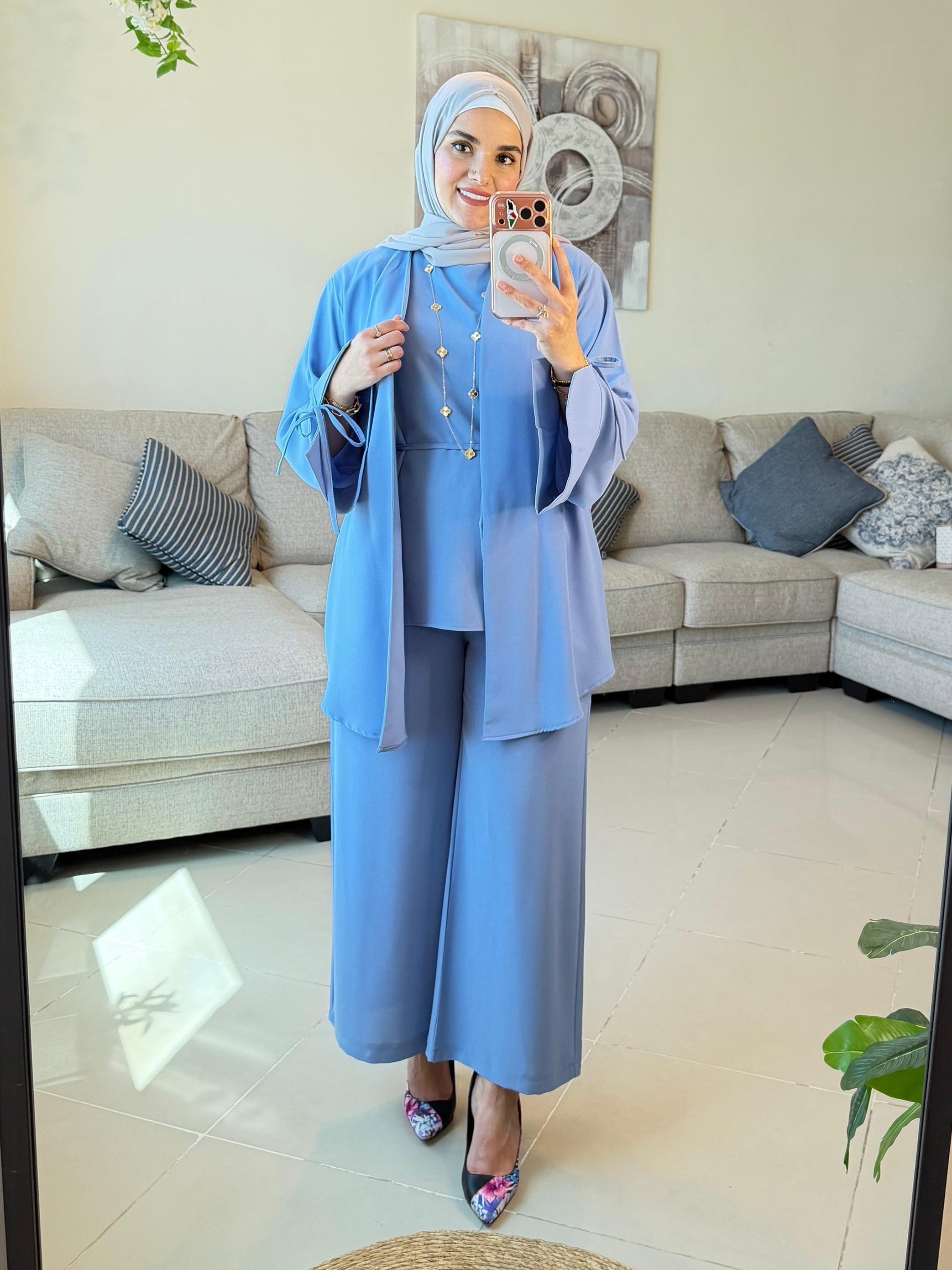 ONUK Two-Piece Modest Co-Ord Set - Pastel Blue