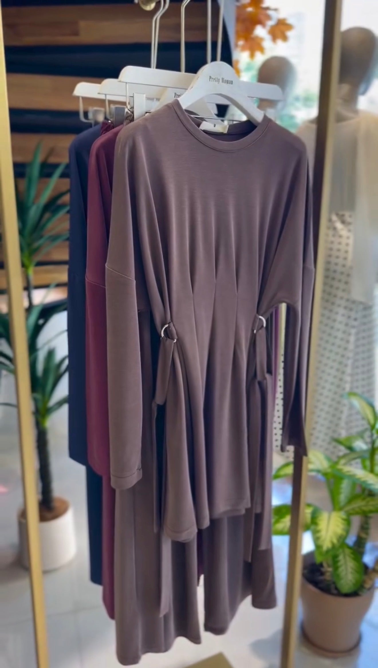 Soft Oysho Gathered Tunic & Pant Set - Brown