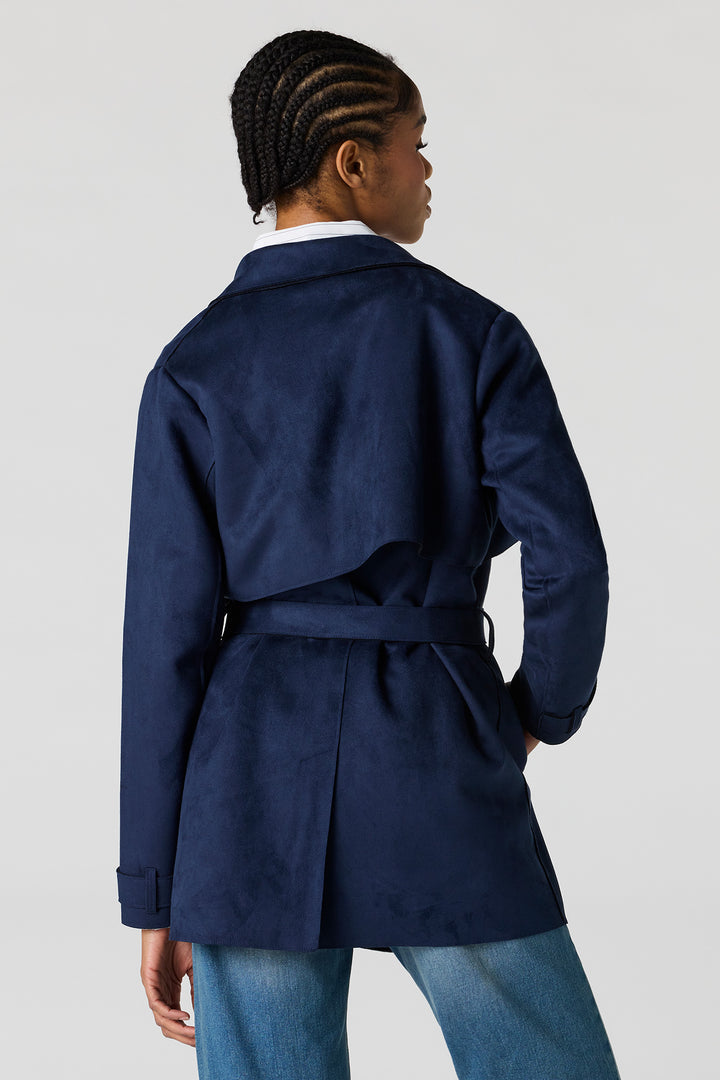 Faux Suede Midi Trench Coat image 11