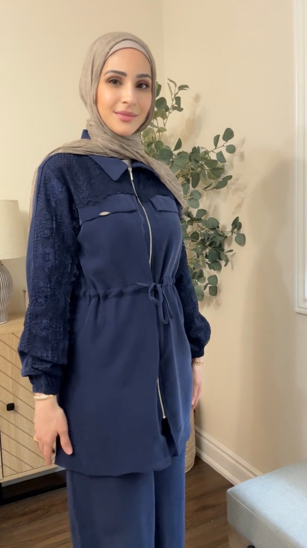 Lace Tencel Royal Casual Set - Navy Blue
