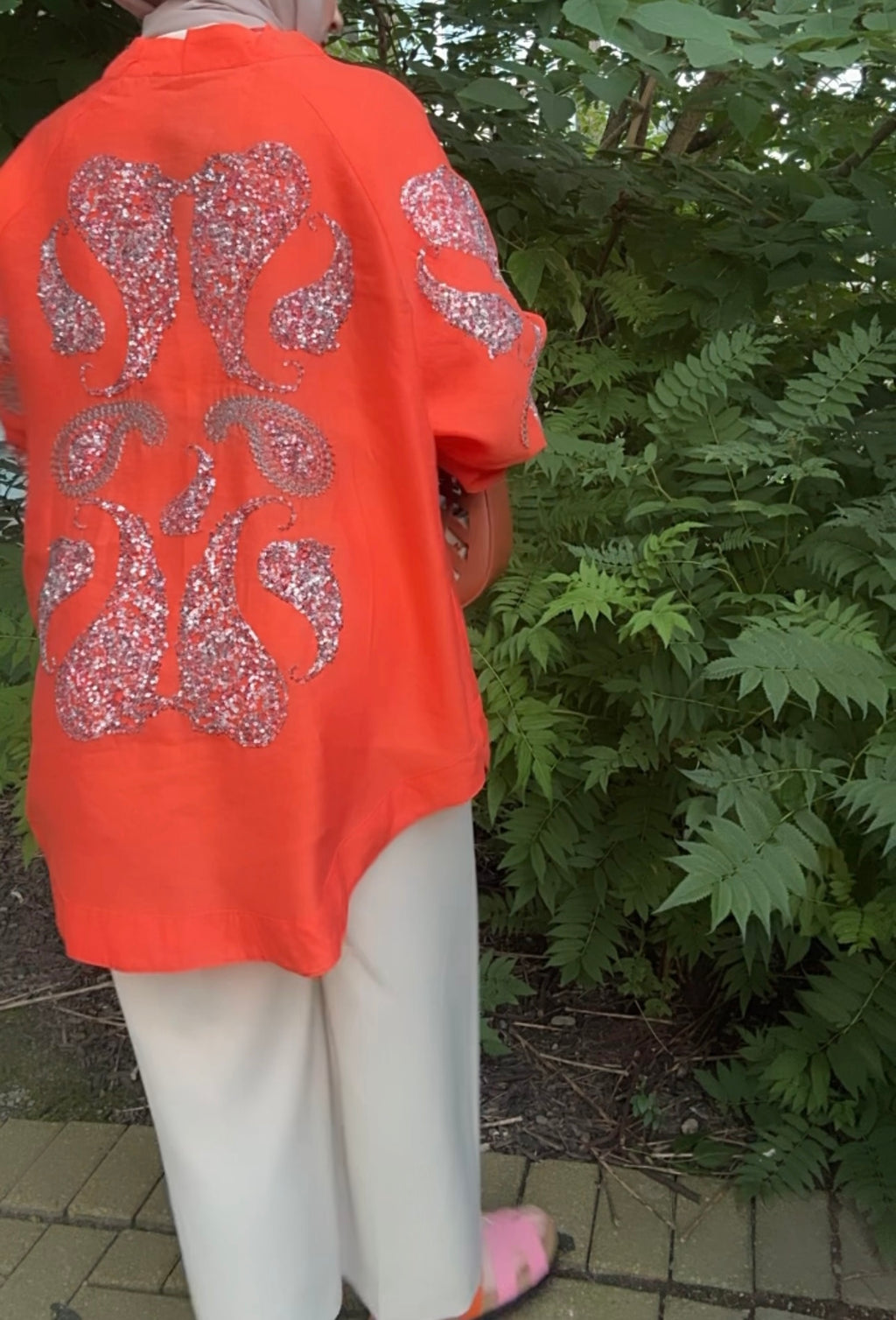 SLEEVE SEQUINED OVERSIZED WOMAN’S KIMONO - ORANGE  image 2