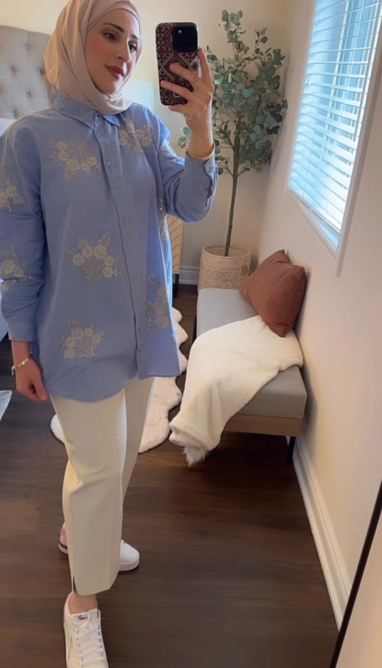 Blue Buttoned Shirt with Embroidry front & Back image 8