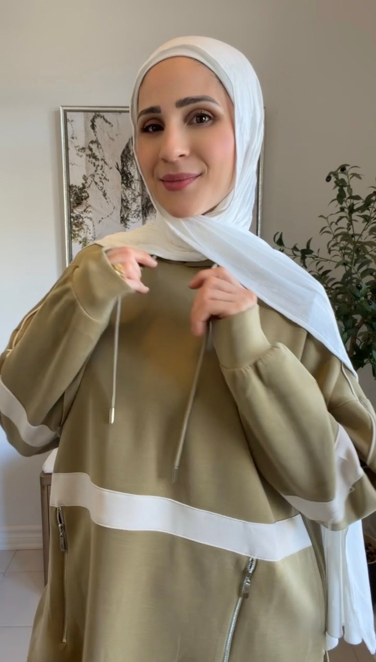 Olive Sporty Zip Hoodie Set (or Olive Two-Piece Casual Tracksuit)