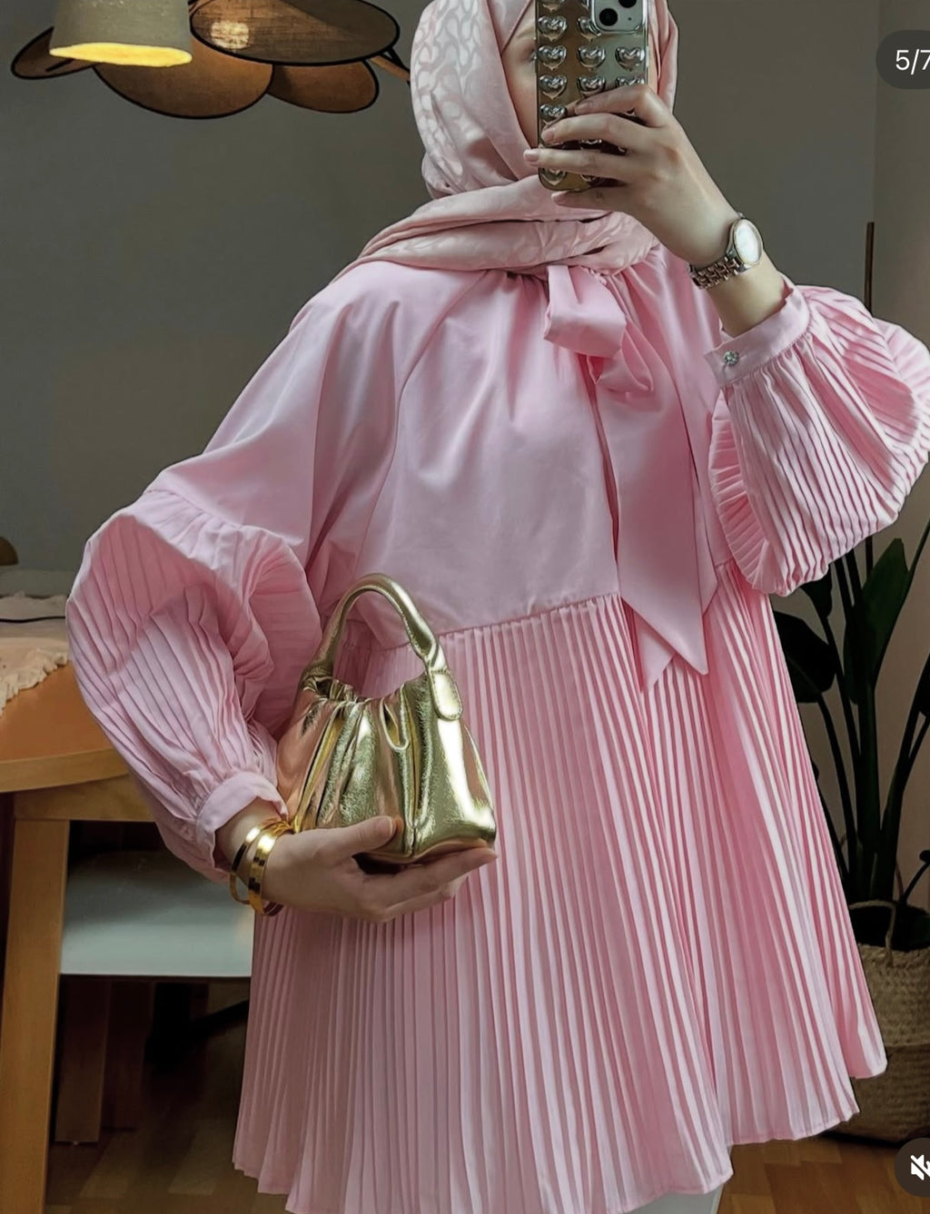 Pleated Elegance Bow Blouse – Soft Pink image 6