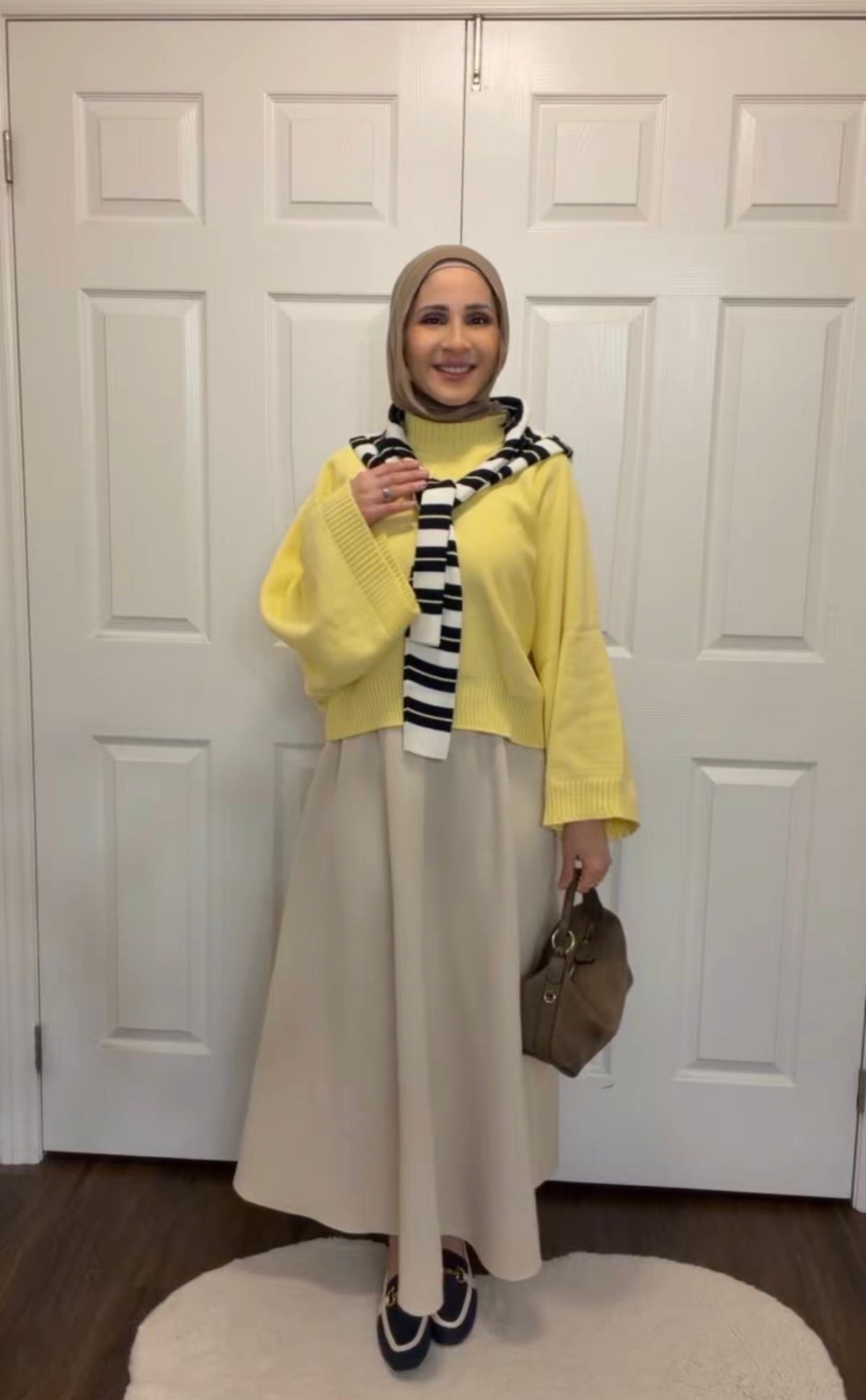 Winter Yellow Sweater & Scuba Skirt Set - Beige