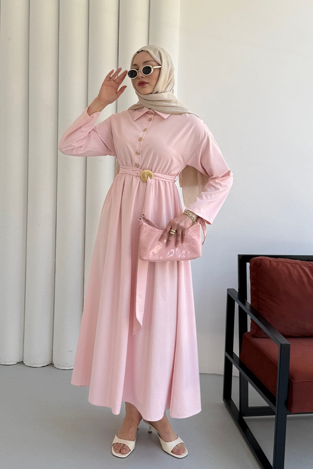 Pink Serenity Long Sleeve Summer Maxi Dress