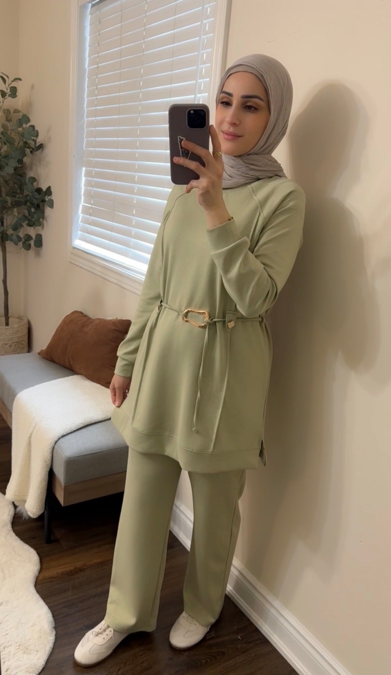Long Tunic Sage Belted Co-ord Set