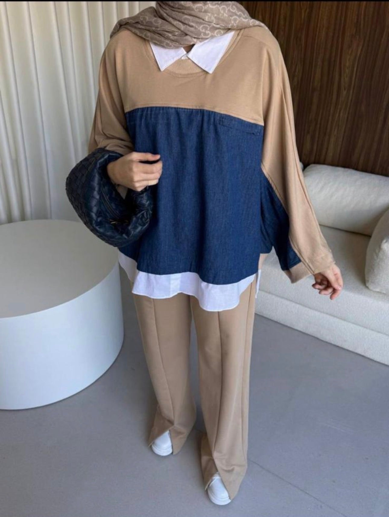 The Denim-Fusion Oversized Set - Camel