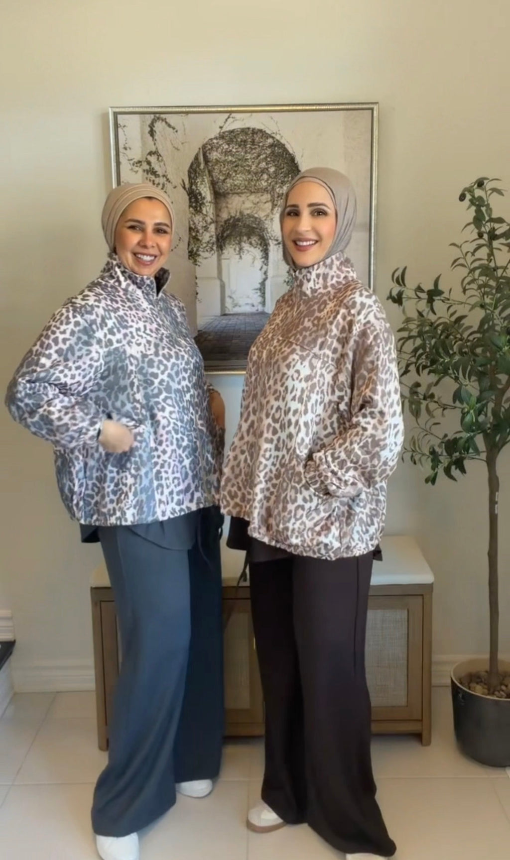 Leopard Accent 3-Piece Modest Lounge Set - Brown