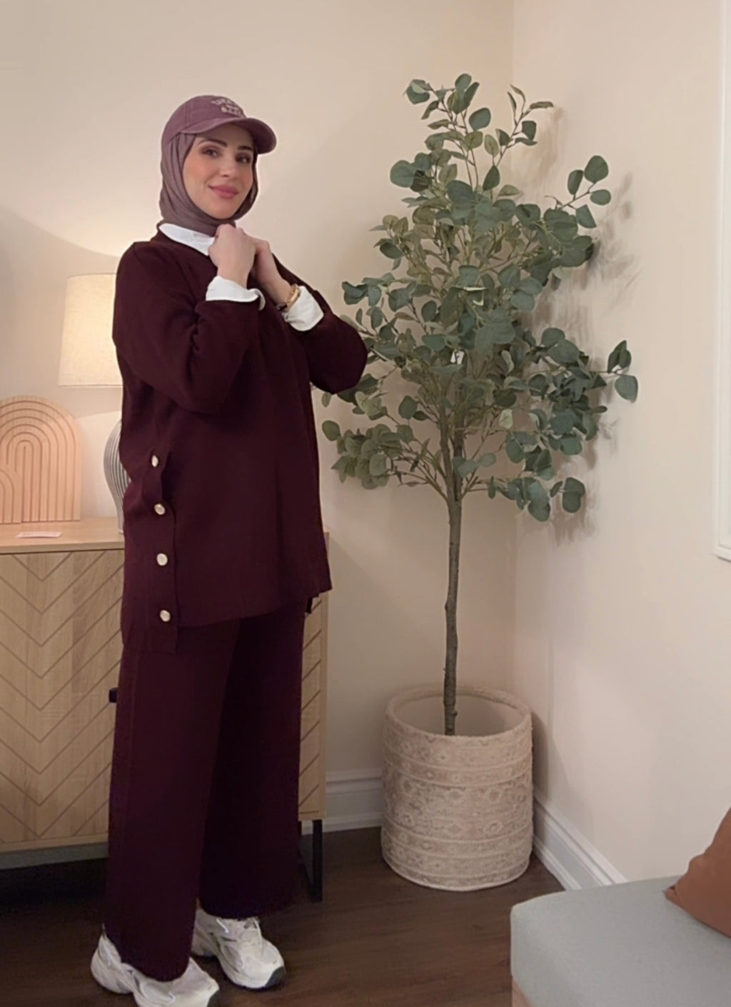 Amara Button Knit Set - Maroon image 4