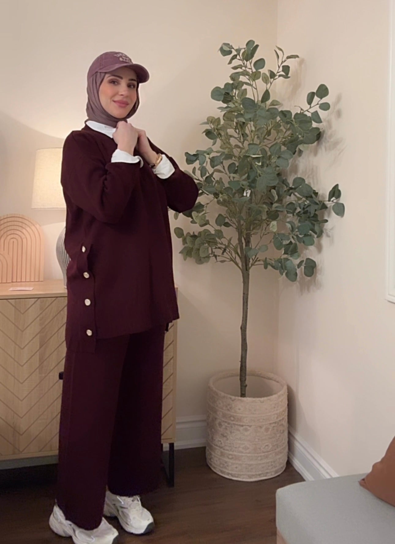 Amara Button Knit Set - Maroon image 4