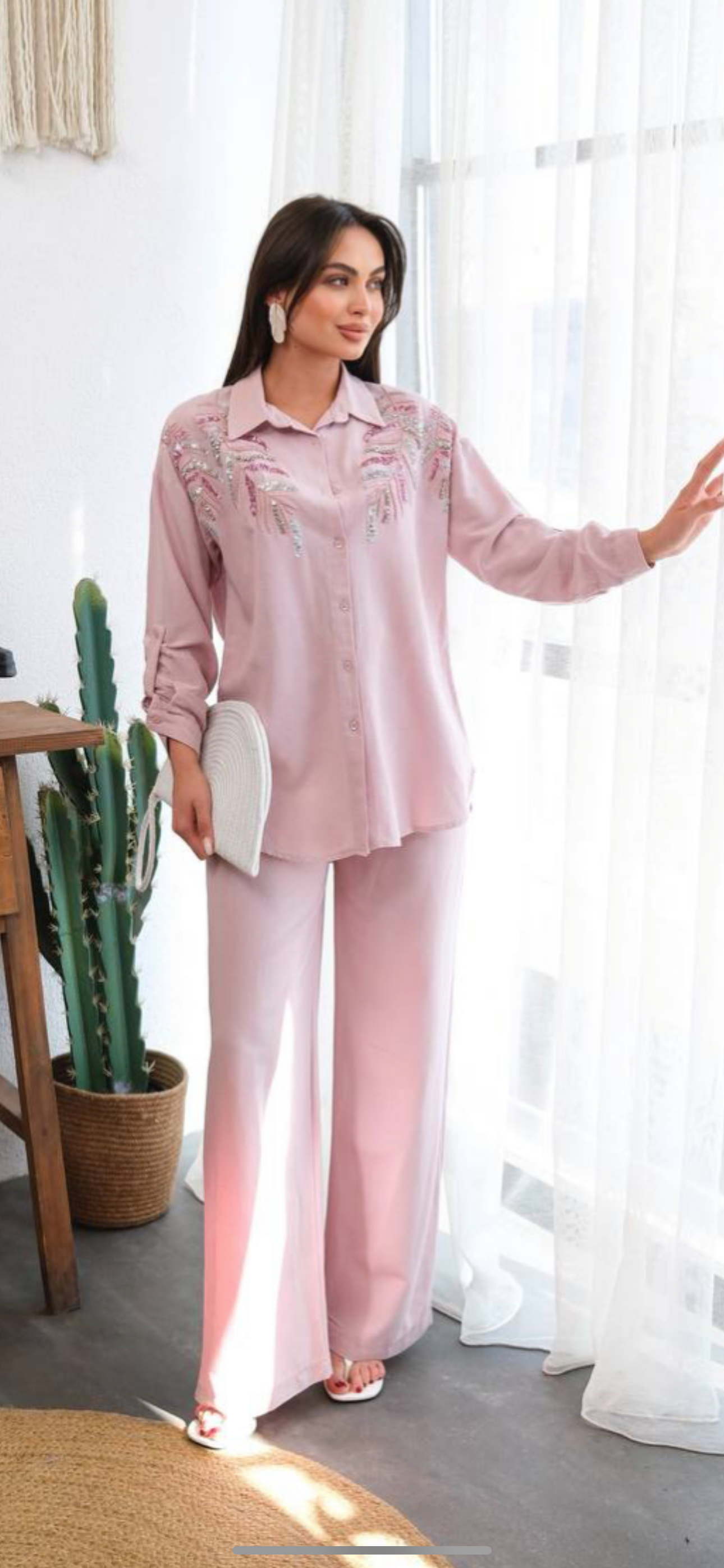 Embroidered Two-Piece Set – Soft Rose image 0
