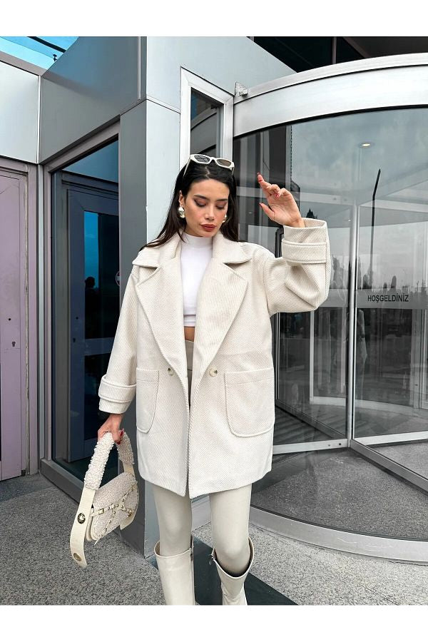 HERRINGBONE OVERSIZE  CACHMERE COAT - BEIGE image 3